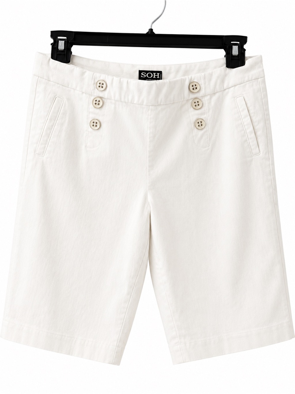 Soho Apparel White Button-Front Bermuda Shorts